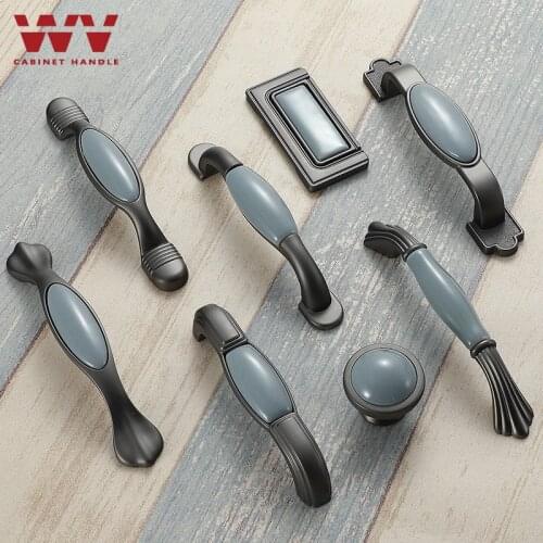 WV Blue Gray Ceramic Kitchen Cabinet Furniture Hardles Wardrob Handle Door Knobs Cabinet Pulls Decorate Cabinet Hardware 6008