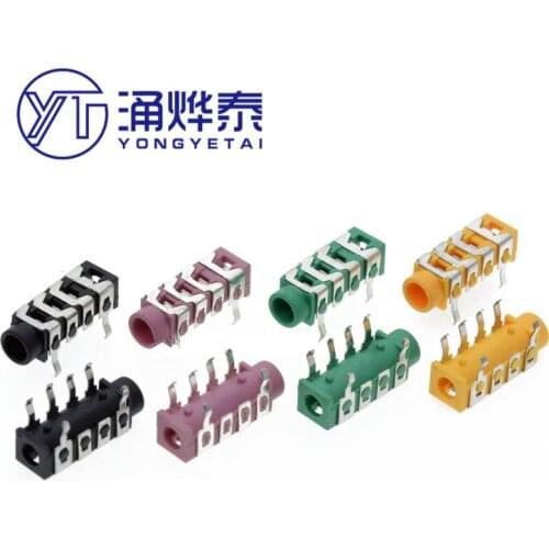 YYT 20PCS PJ313 headphone jack PJ-313E 313B straight plug 6-pin 4 dual-channel 3.5MM audio interface pink green black