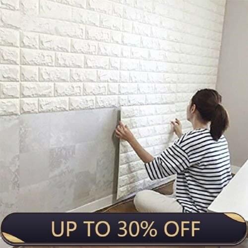 70*77cm 1pcs 3D Wall Stickers Home-Decor-Products 3D Wall stickers White Self-Adhesive Panel Decal PE Brick Wallpaper