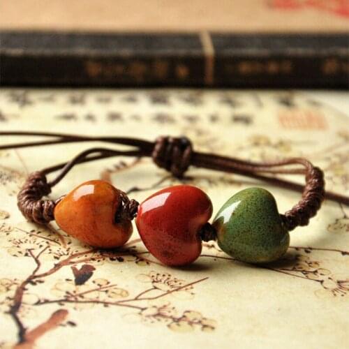 10 piece/lot Women Men Ceramic Beads Bracelet Love Heart Triangle Square Charm Cuff Bangles Rope Wristband Adjustable Jewelry