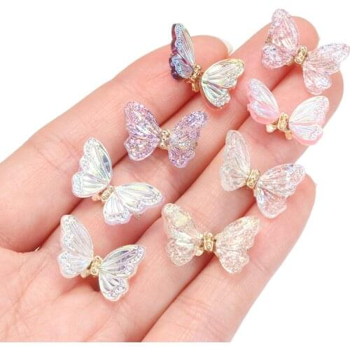 2Pcs 3D Aurora Color Butterfly Nail Rhinestone Alloy Butterfly Zircon Nail Decor DIY Jewelry Pendant Nial Art Manicure Accessory