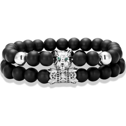 2pcs/lot 8mm wolf ball crown gold silver copper cz zircon cubic zirconia beads bohemian Bracelet Stone Bangles th4d