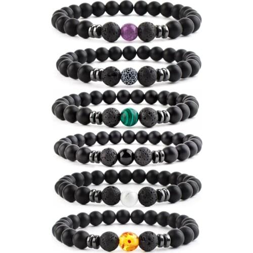 2021 Trendy 8mm Frosted Stone Bead Charm Mens Bracelet Seven Chakra Yoga Beaded Couple Bracelet Jewelry