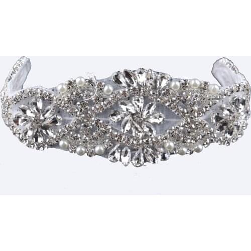 3pcs/lot) Chic Long Flower Crystal Beaded Applique Trims Bling Sewing Crafts Rhinestone For Girl Wedding Dress Garment Costume