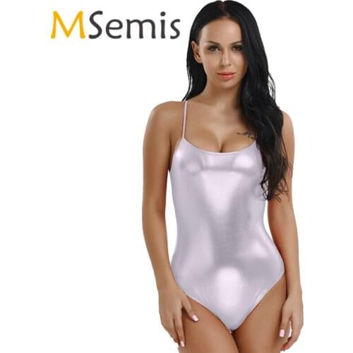 Ballet Leotards for Women Jumpsuit for Dancing Patent Leather Ballet Leotard Spaghetti Shoulder Straps Thong Leotard Ballet Lady