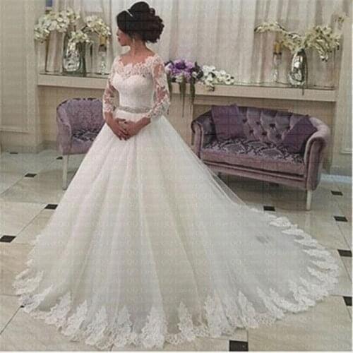 2019 Full Sleeve Belt Ball Gown Wedding Dress Custom-made Bride Wedding Gown Robe de Soiree