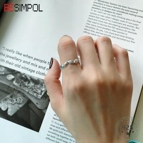 Besimpol 100% Real 925 Sterling Silver Rings Elegant Minimalist Style Olive Ring For Women Fashion Fine Jewelry Anniversary Gift