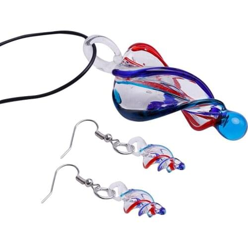Free Shipping 6 stet Jewelry Women Party Necklace/earrings Swirl Lampwork Glass Murano Bead Necklace Earring Fashion