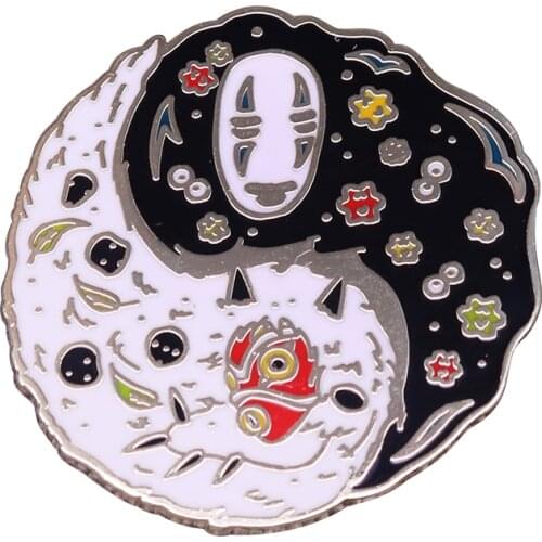 "No face and Princess Mononoke enamel pin yin yang gorgeous anime fans art decor"
