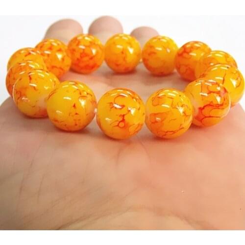 Natural Chicken Blood Topaz Pith Hand Carved 14mm Round Bead Bracelet Fashio Jewelry Boutique Mens and Womens Agate Bracelet