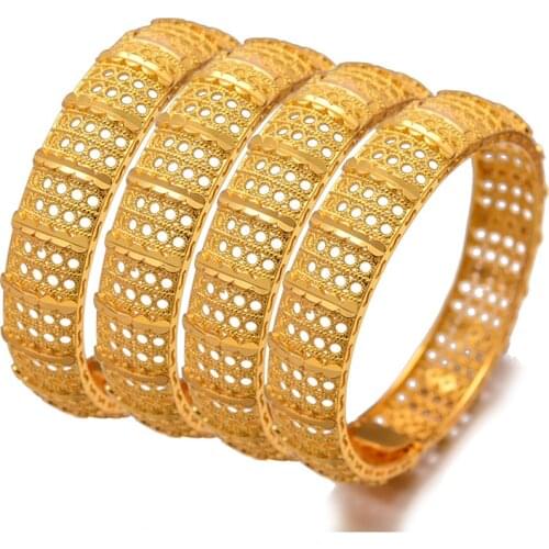 24K Ethiopian Gold Color Bangles for Women Trendy African Arab Bangles&Bracelet Middle East Jewelry Charm Party Wedding Gift