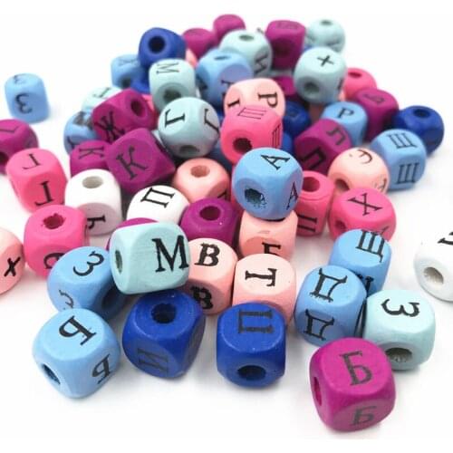 DIY 100pcs Mixed Wood Spacer Beads Russian Alphabet Cube jewelry Making 10mm