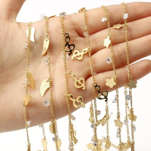1m/lot Gold Plated Chains Zircons Cable Musical Note Leaf Wire Link for Handmade Women Bracelets Earrings Jewelry Accessories