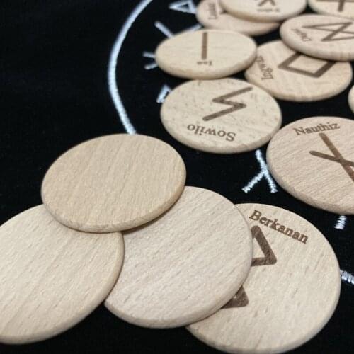 25Pcs Wood Chakras Mysticism Supplies Natural Wood Runes for Round Altar Occultism Divination Rune Kit Props Pendant