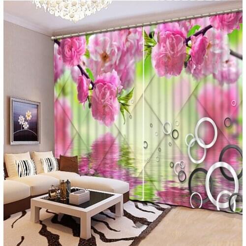 Home Decor Living Room Natural Art Modern Pink Flower Plaid Circle 3D Window Curtains For Bedding Room 3D Curtain