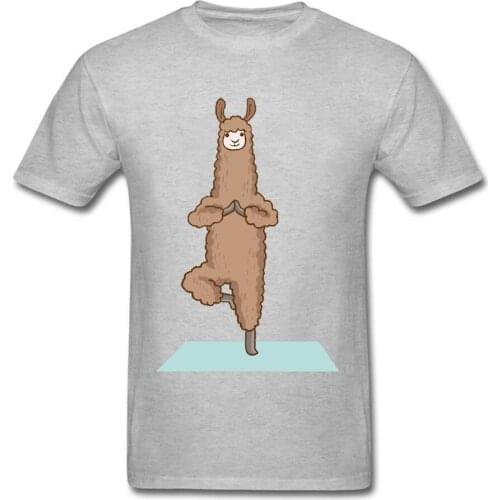 Alpaca Llama Physical Exercise OM Tshirts Buddhist Meditation Funny Goat Funny Design Novelty T Shirt For Men Grey Custom