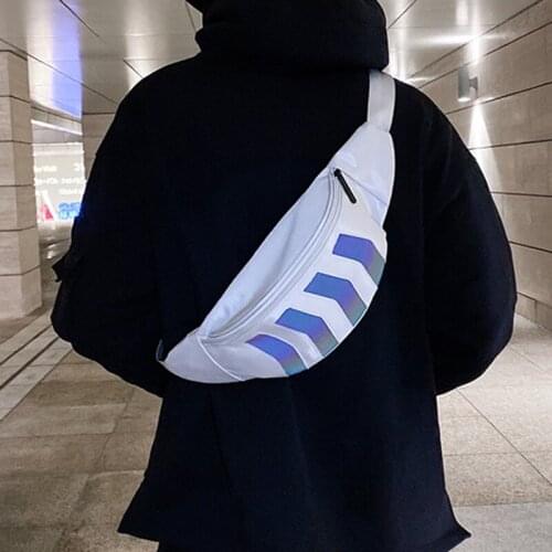 Street Women Canvas Messenger Bag Fanny Belt Chest Bag Fashion Reflective Strip Shoulder Bag Multifunction Pouch Waist Packs