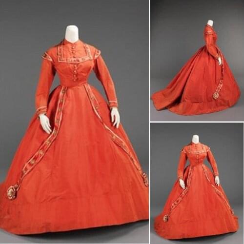 History!Customer-made Red Victorian dress 1860s Civil war Dress Scarlett Theater Costume Halloween Renaissance Dress V-535