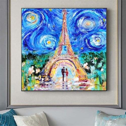 Tower in Van Gogh Starry Sky Oil Painting on Canvas Posters and Prints Scandinavian Wall Art Picture for living room Home Decor