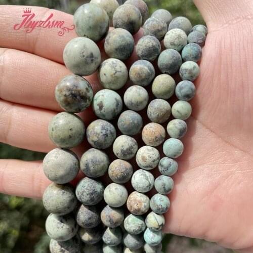 Round Frost Natural Green Turquoises Stone Loose Beads 15" for DIY Women Men Necklace Bracelets Jewelry Making 8mm 10mm 12mm