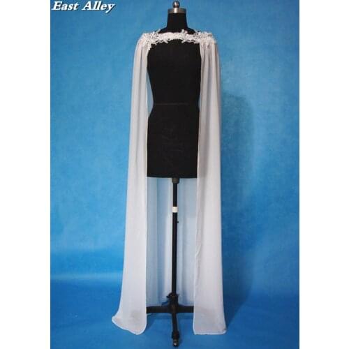 Lace Applique and Chiffon Floor Length 150cm Wedding Bridal Jacket Short Coat Bolero Wrap Cape S M L XL XXL