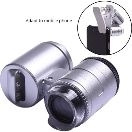 Mini 60x Zoom Microscope Magnifying With LED / UV Light Pocket Jewelry Magnifier Jeweler Loupe For Mobile Phones