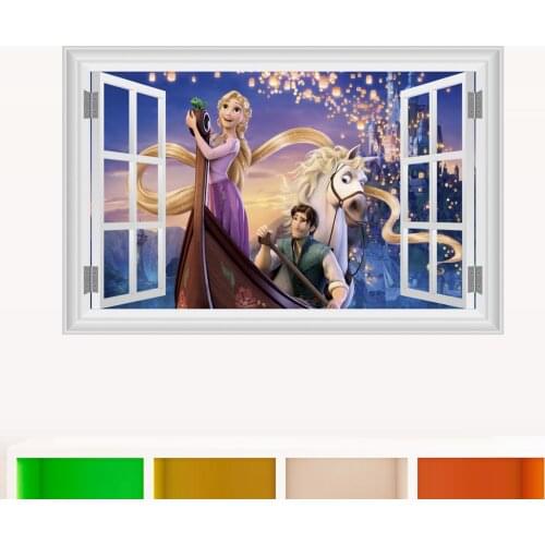 Cartoon Disney Frozen False Window Wall Stickers For Home Decor Kids Room Bedroom Wall Decoration 3D Anna Princess Movie Poster