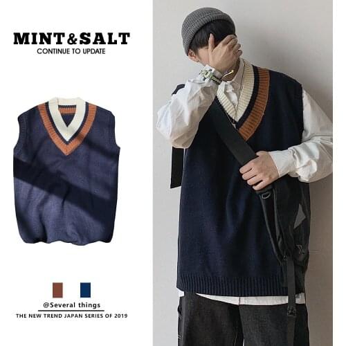 Winter Autumn Sweaters Vest Mens V Neck Pullovers Men Loose Fit Jumpers Knitwear Vest Men Korean Casual Men Clothes