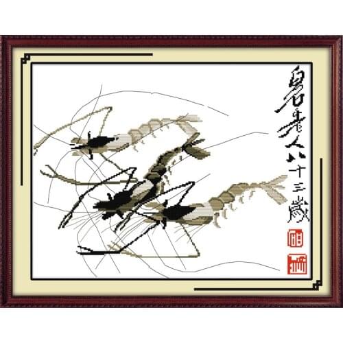 Everlasting Love Shrimps Fun Ecological Cotton Chinese Cross Stitch Kits 11CT Printed DIY 11CT New Year Christmas Decorations