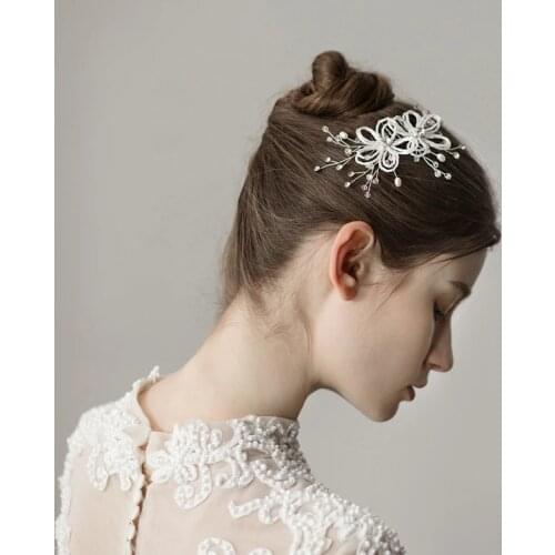 O377-1 Plastic silver Janpan Pearl beaded crystal wedding bridal hair comb clips hairpiece for woman