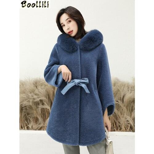 Boollili Real Fur Coat 100% Wool Jacket Women Clothes 2020 Fox Fur Collar Sheep Shearing Winter Coat Women Korean Fur Tops