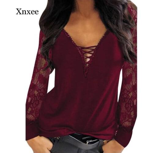 Casual V-Neck Lace Up Long Sleeve T-Shirt Women Spring Summer Clothes Y2K Sexy Solid Fashion Elegant Tee Shirt Office Lady Top