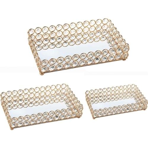 Crystal Rectangle Mirrored Tray Cosmetic Vanity Tray Jewelry Organizer Tray Decorative Tray for Wedding Home Decoration