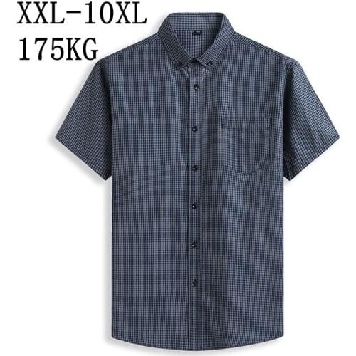 10XL 8XL 7XL New Summer Men Shirt Male Dress Shirts Mens Casual Short Sleeve Business Plaid Brand Clothing Formal Social Shirt