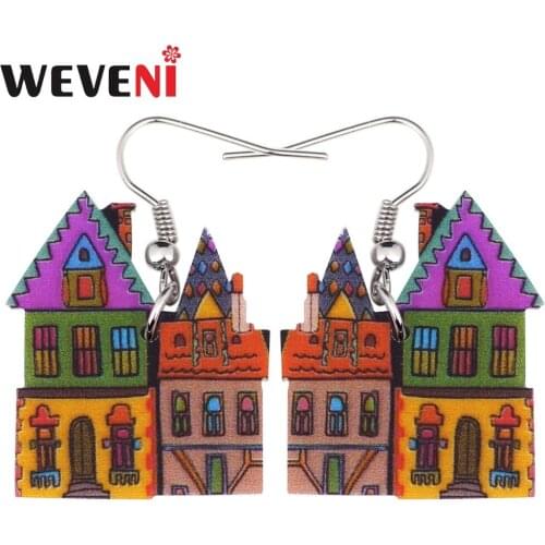 WEVENI Acrylic Floral Cartoon House Earrings Drop Big Long Dangle Fashion Novelty Jewelry For Girl Women Wholesale Accessories