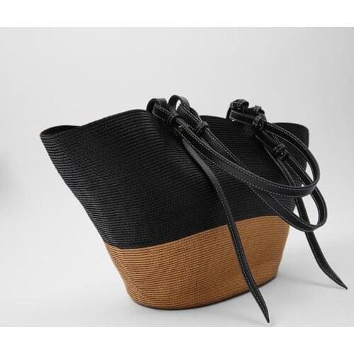 Large Capacity Splice Straw Shoulder Bags Women Brands Woven Womens Handbags Summer Big Travel Bags Beach Basket Bag Tote Purse