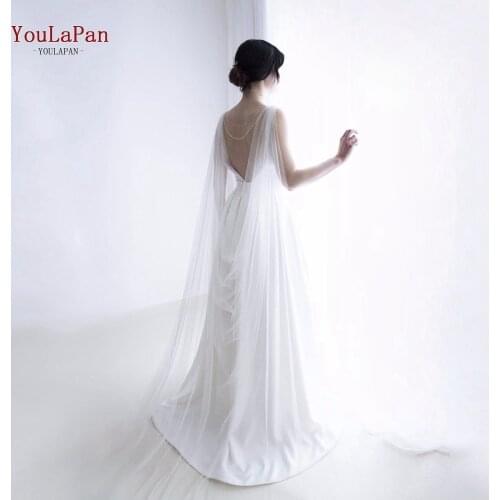 YouLaPan G33 Wedding Cape Bridal Shaw Double-shoulder Plain Bridal Shawl Simple Church Wedding Tail Long Soft Yarn Cloak Shrug