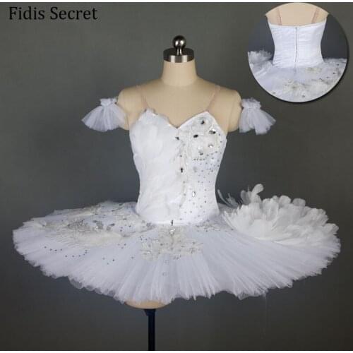 Female White Professional Pancake Ballet Tutu Dance Costume,Girl Ballerina Swan Lake Classical Performance/Solo Dress Stage Wear