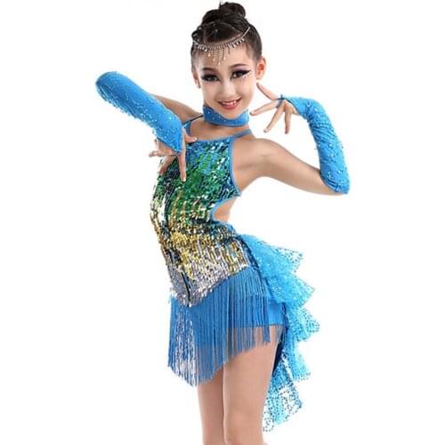 Girl Latin Dance Dress For Girls Costumes Kids Clothes Ballroom Competition Dresses Fashion Leotard Sequin Sequined Tassel Salsa