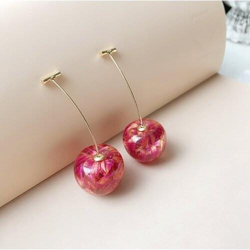 2020 New Arrival Zeojrlly Resin Trendy Round Women Dangle Earrings Simple Korean Version Cute Cherry Earrings Female Jewelry