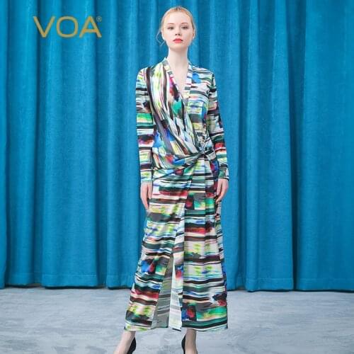 VOA Silk Robes for Women NE003 V-neck Holiday Beach Nightdress Casual Silk Nightgown Bohemian Leisure Comfort Print Sleepwear