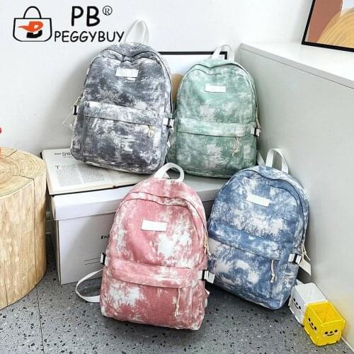 Women Fashion Tie Dye Printing Shouder Backpack Preppy Style Students Large Capacity School Bag Portable Canvas Zipper Rucksack