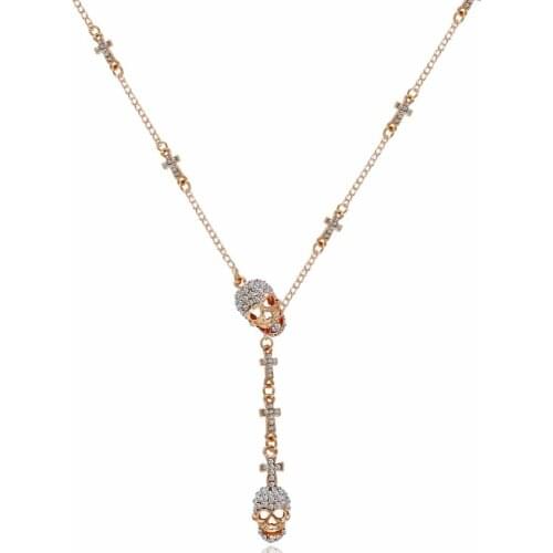 Tassina Maxi Power Crystal Three skeleton skull Long Hip Hop Choker necklaces for Womens Fashion Jewelry Accessories neckless