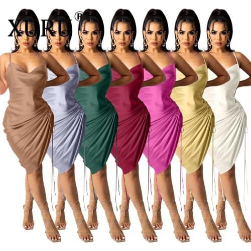 XURU European and American Womens Dress Solid Color Sling Bag Hip Dress Sexy Club Party Dress