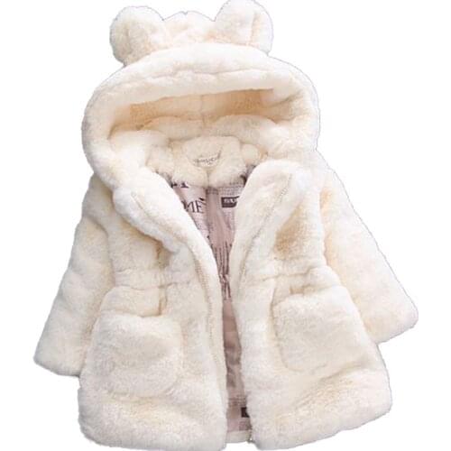 Winter Baby Girls Jacket Faux Fur Coat Fleece Clothes Warm Snowsuit 2-7Y Baby Hooded Jacket Childrens Outerwear HPY021