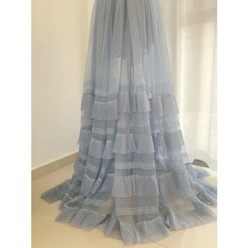 1 Yard Blue Ruffle Fabric For Cake Dress Frilled Fabric For Tutu Dress Photography Prop Backdrop