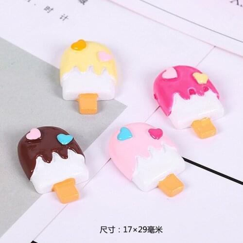 10pcs/lot 17X29mm 4 Colors Kawaii Resin Ice Cream With Heart Design Cabochon Flatback For Mobile Phone DIY Decoration