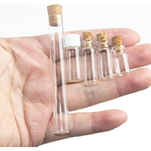 100Pcs 0.5ml 0.8ml 1ml 4ml Cute Glass Pendants Mini Bottles With Cork Empty Small Wishing Vials Crafts Vitreous Jars