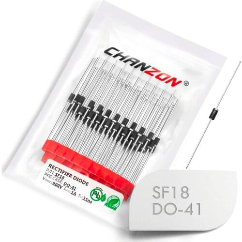 100 Pcs) SF18 Super Fast Recovery Rectifier Diode 1A 600V 35ns DO-41 (DO-204AL) Axial 1 Amp 600 Volt SF 18 Diodes