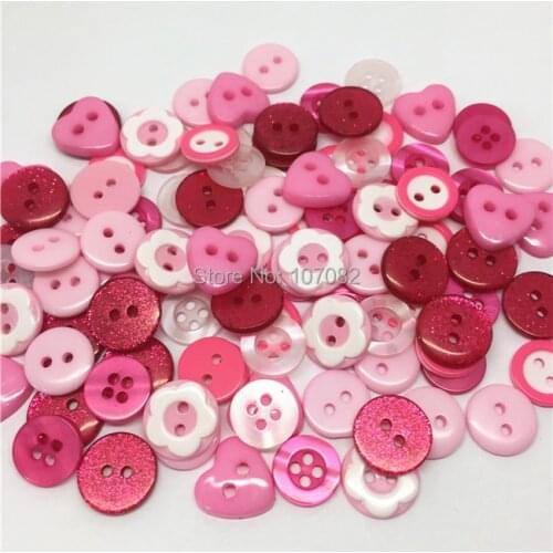 1000pcs 11-13mm Pink Mixed Resin Buttons Heart Flower Round Sparkly Glitter Sewing Button Scrapbooking Embellishments